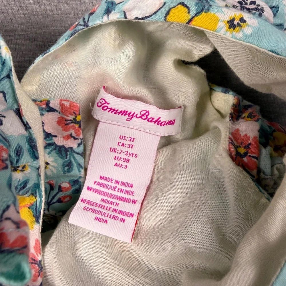 Tommy Bahama Dress Girls 3T Blue Floral Ruffle Smocked Back Bow Sun Dress